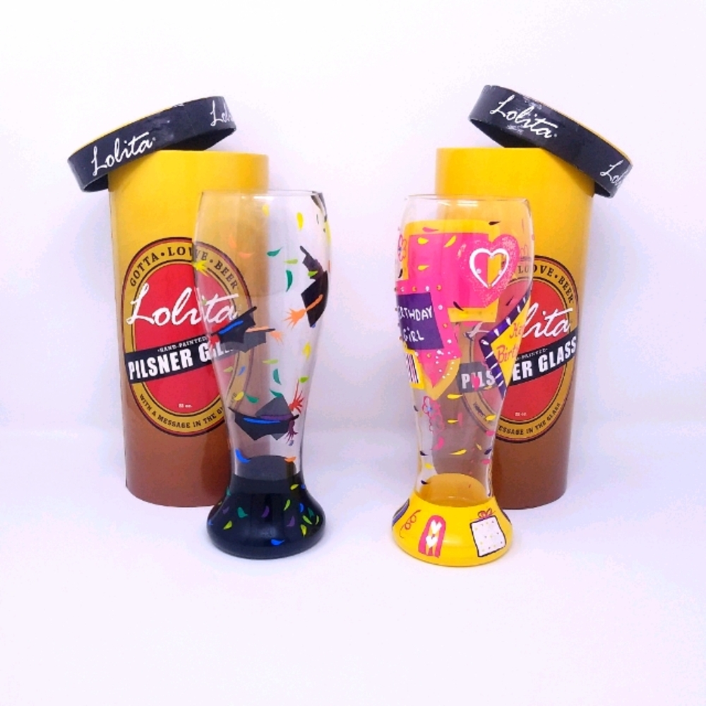 Vintage Y2K Hand Painted Pilsner Glass, Set of 2